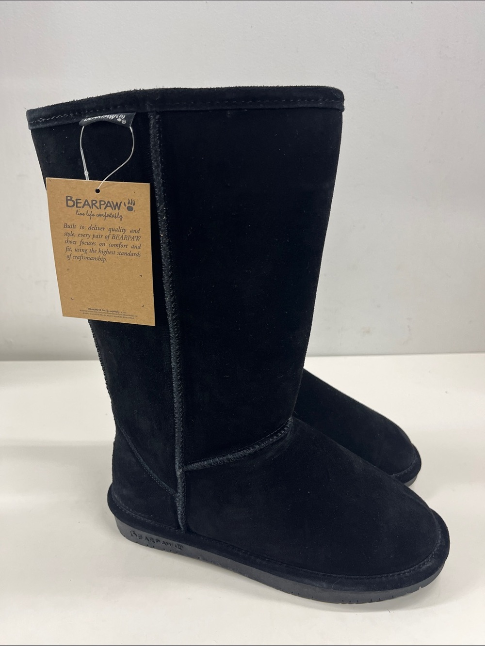 NWT Bearpaw Tall Suede and Sherpa Boots in Black Size 8